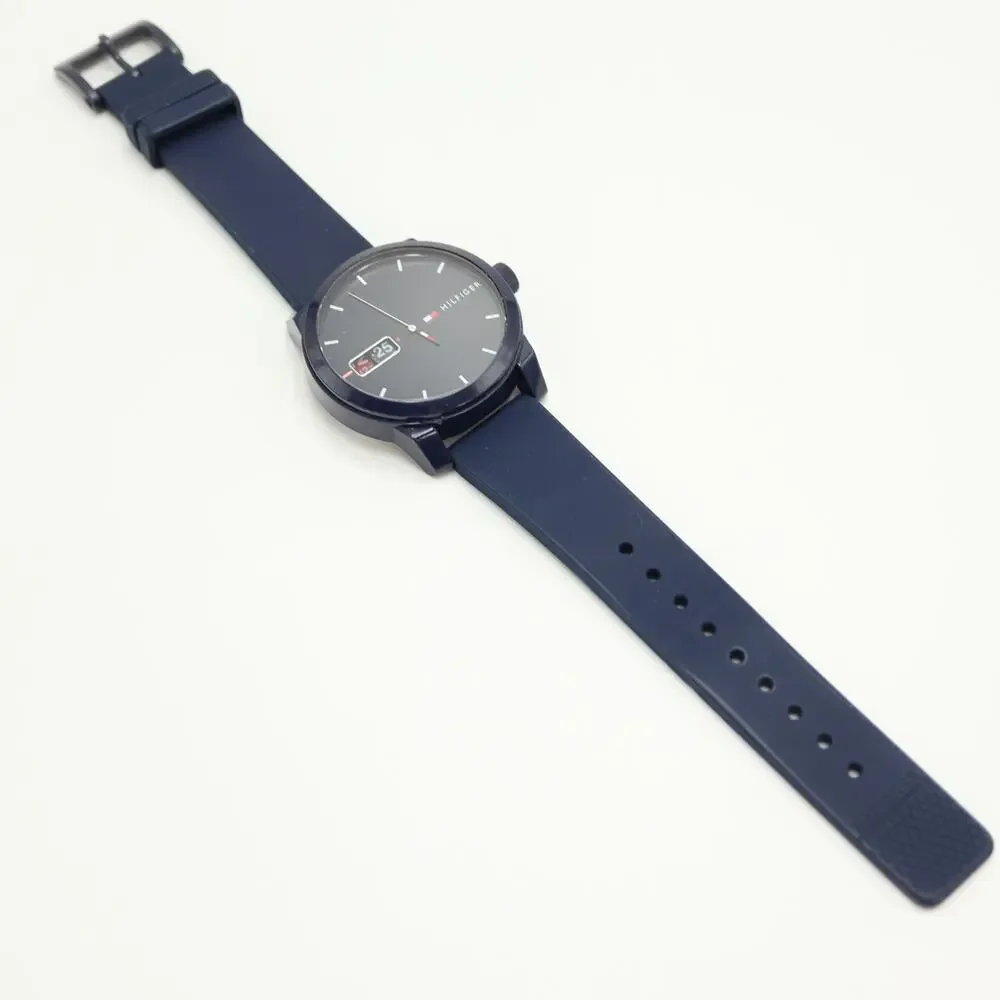 Tommy Hilfiger 'Analogue Denim' 42mm Watch Jump Hour Blue Silicone w New Battery
